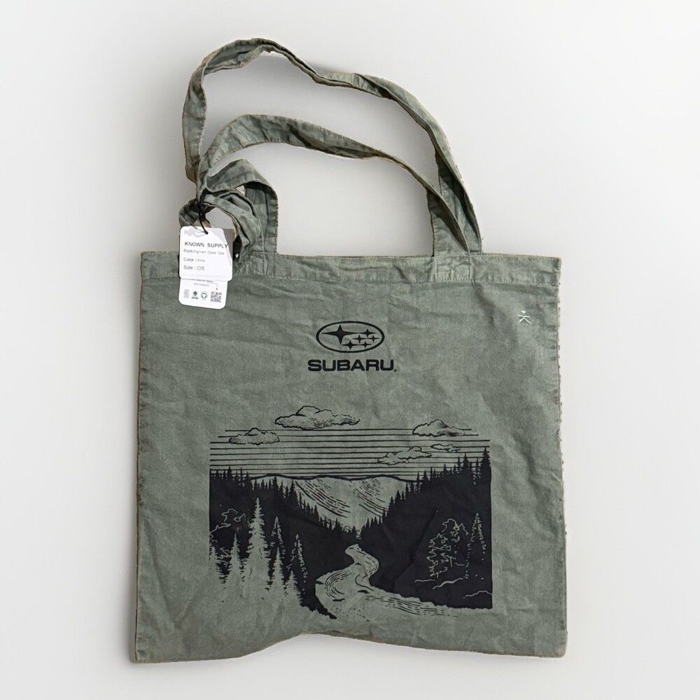 New Subaru Known Supply Nature Graphic Tote Bag Pigment Dyed Army Green Cotton
